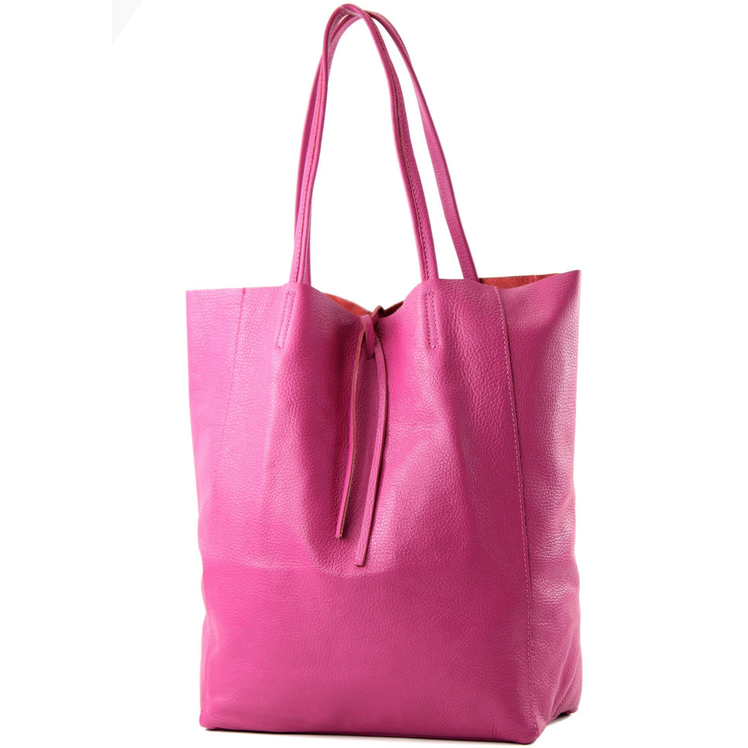 modamoda de T163 Damen Leder Shopper Schultertasche, handmade in Italy Pink (B), Pink (B)
