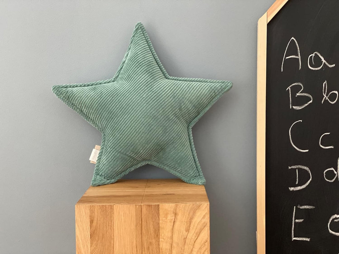 KraftKids Sternkissen Cord Breitcord Mint, 45 cm grosses Kuschelkissen, Deko-Kissen für das Kinder-Z