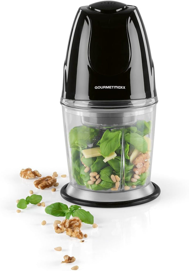 GOURMETmaxx Multi-Zerkleinerer mit praktischer Ein-Knopf-Bedienung | 600ml Volumen, 2 Edelstahl-Dopp