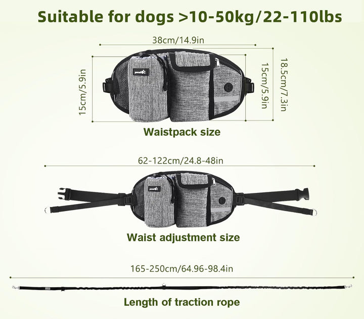 Pecute Joggingleine Hunde mit Bauchgurt, Laufgürtel Hundleine für Grosse und Mittelgrosse Hunde, Lei