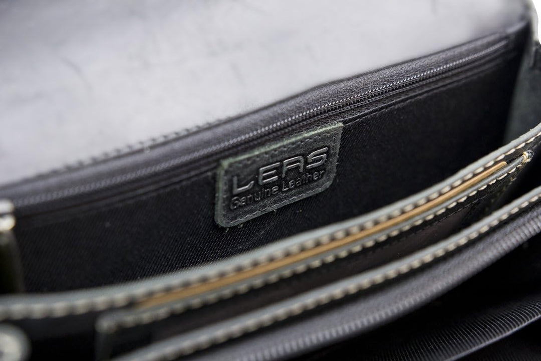 Grosse Damenlangbörse Natur Damen Portemonnaie im Vintage Look LEAS in Echt-Leder, schwarz