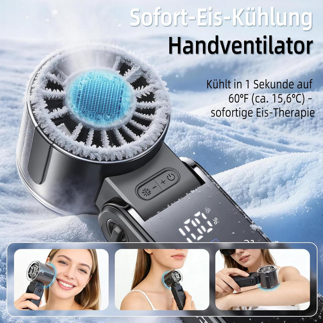 Handventilator Akku Aufladbar, Tragbarer Klein Turbo-Ventilator mit 100 Stufen Wind, 3-in-1 Mini Ven