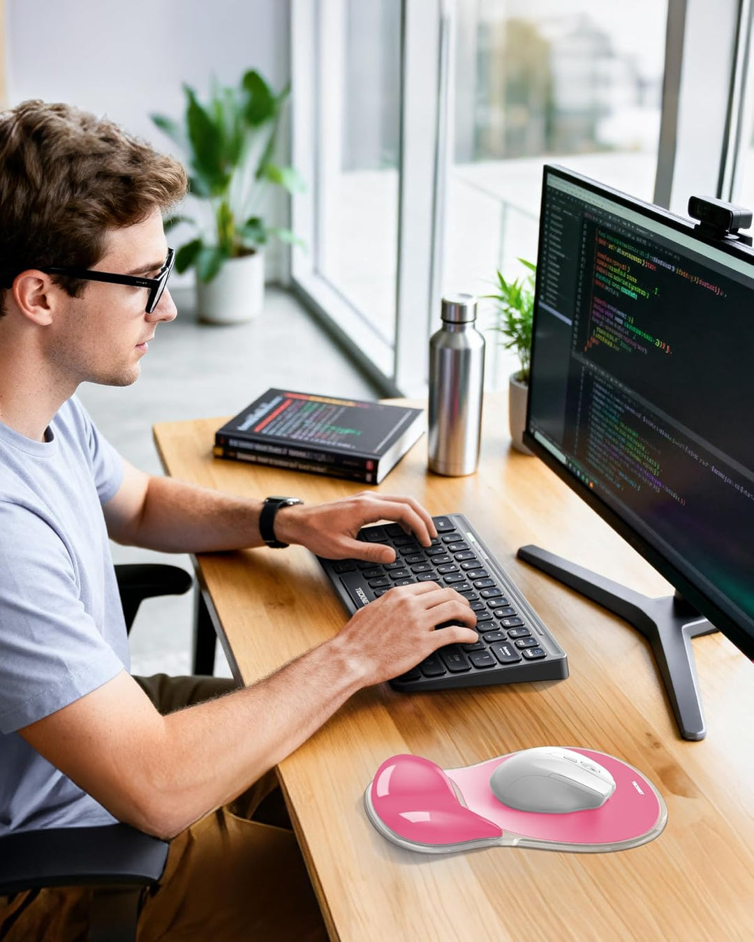 TECKNET Mauspad mit Gel-Handgelenkauflage, Ergonomische Tropfenförmige Vertiefung, Passt & Weich, Wa