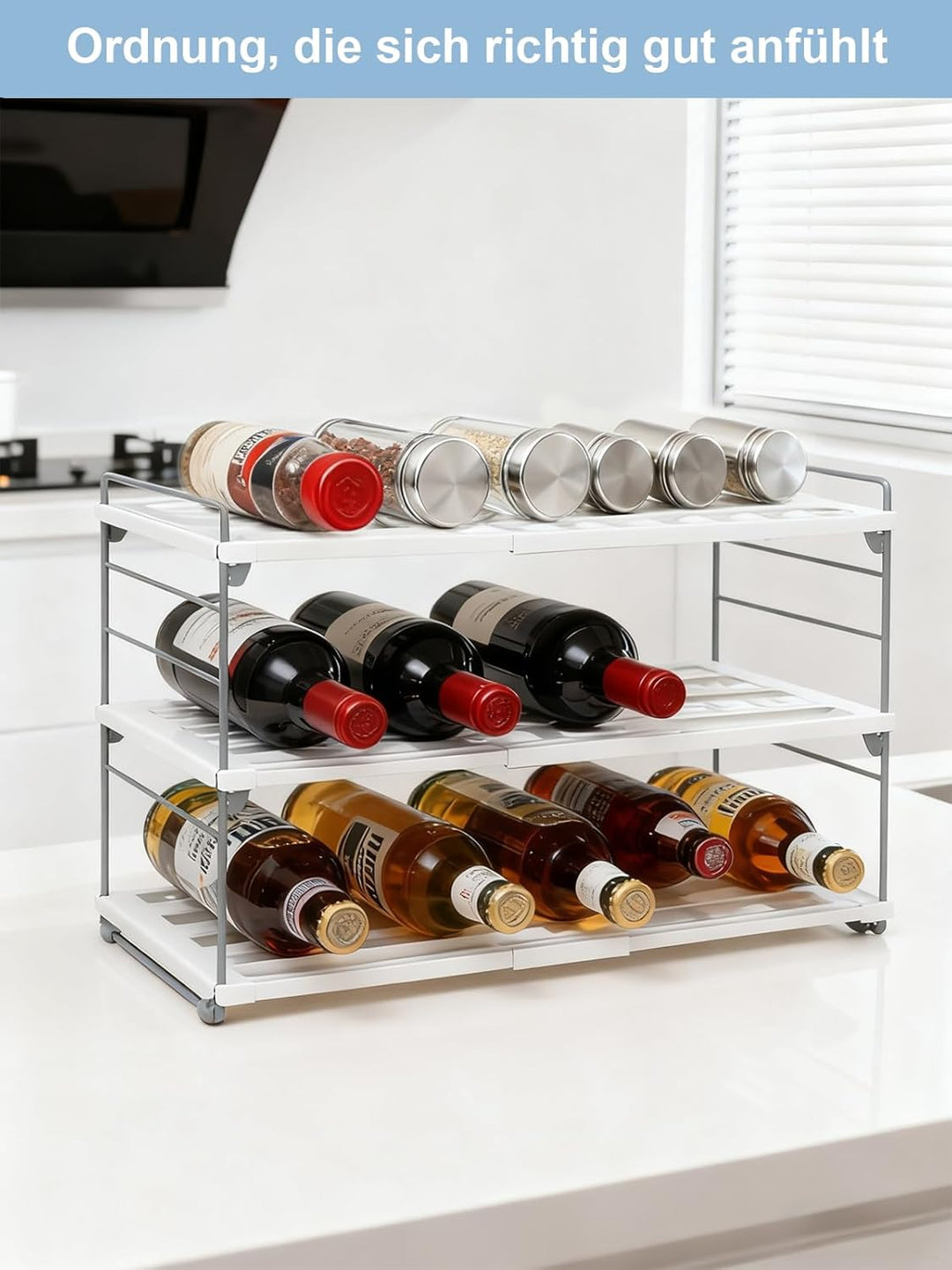 JUPELI 3-Schicht Flaschenregal Verstellbar Flaschenhalter Küche Kühlschrank | Für 1.2L Thermoskannen