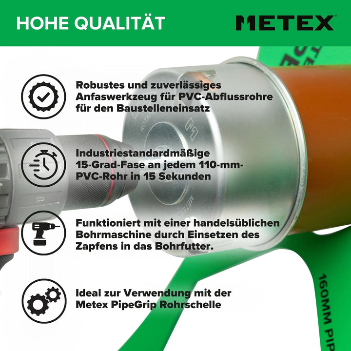 Metex Chamf 110 mm PVC Kunststoff Boden Drainage Rohr Fasen Werkzeug – Bohrmaschine montiert