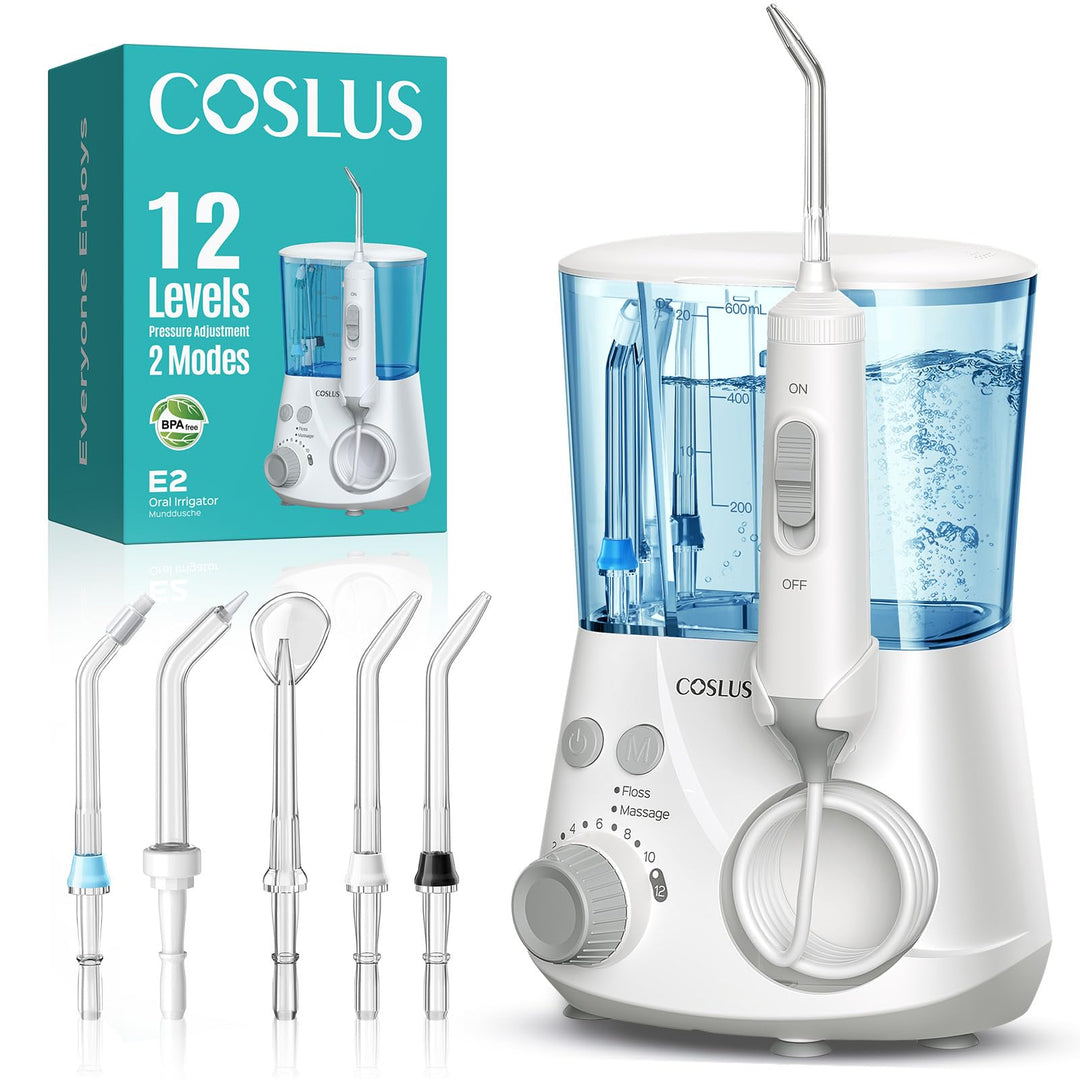 COSLUS Munddusche Elektrisch Professional Zähne: 2 Modi & 12 Druckstufen – 600ml Wassertank Zahndusc