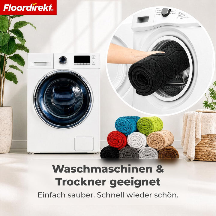 Floordirekt Badteppich - extra flauschig & schnelltrocknend - Badezimmerteppich mit rutschhemmender