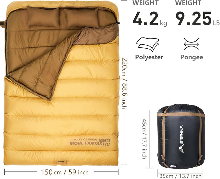 BISINNA Winter Doppelschlafsack für Erwachsene 2 Personen | Outdoor Warmer Schlafsack 3 Jahreszeiten
