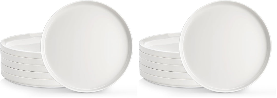 MALACASA Speiseteller 12 Personen, Ø 26 cm Grosse Teller Set aus Porzellan, 12-tlg Moderner Weisser