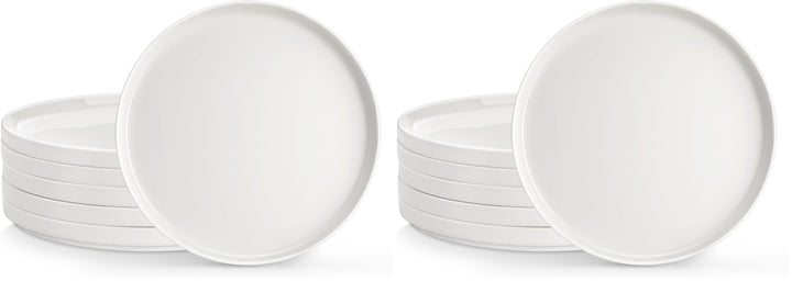 MALACASA Speiseteller 12 Personen, Ø 26 cm Grosse Teller Set aus Porzellan, 12-tlg Moderner Weisser