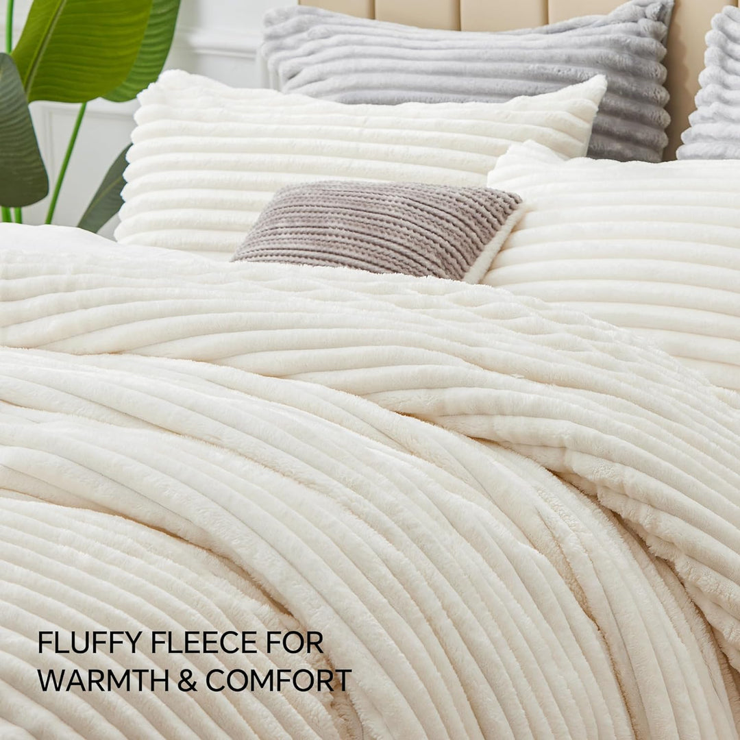 BEDELITE Fleece-Bettwäsche-Set für King-Size-Betten, super weich und warm, flauschig, weiss, luxuriö