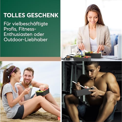 Umami Lunchbox Erwachsene, Verschachtelbar Auslaufsichere Bento Box mit 4 Bestecke & Fächern, Brotdo