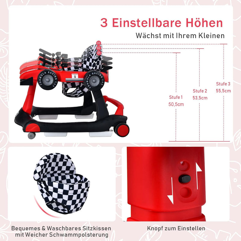 COSTWAY 4 in 1 Lauflernwagen mit einstellbarer Höhe & Geschwindigkeit, Lauflernhilfe Autoförmig mit