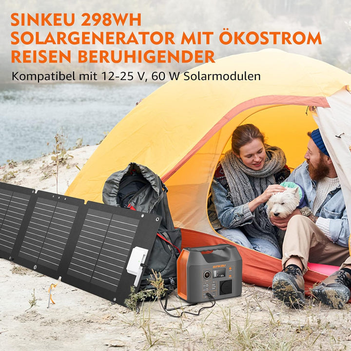 SinKeu Tragbare Powerstation 296WH, Solar Generator mit 230V 300W Reine Sinuswelle AC Steckdose,12V