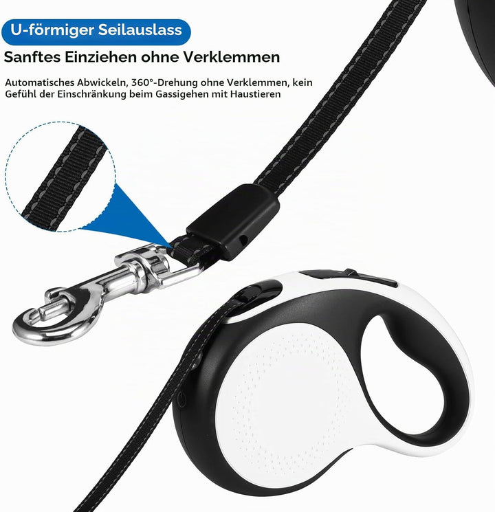 Hundeleine 5m, 360° Verknotungsfreier Flexi Leine mit LED-Licht, Rollleinen für Hunde Einziehbares Z