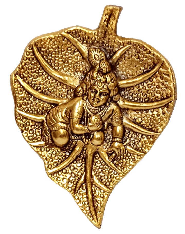 Purpledip Metal Leaf Krishna Laddoo Gopal, Golden (10186A)