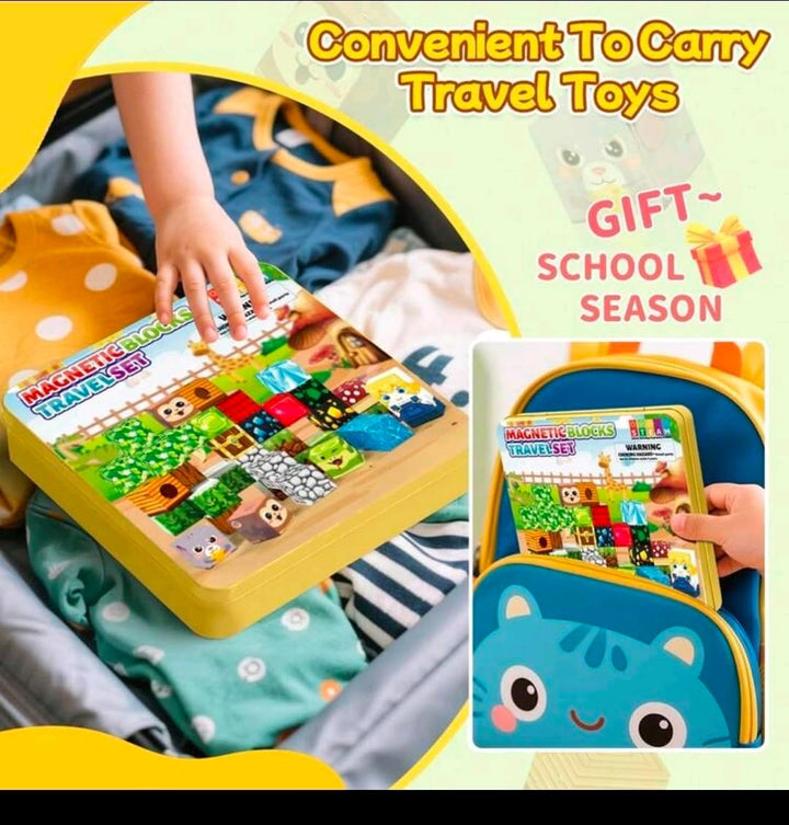 Magnetische Bausteine Kinder – Reiseset 49 Teile | Kreatives Lernspielzeug mit Tiermotiven | Magnet
