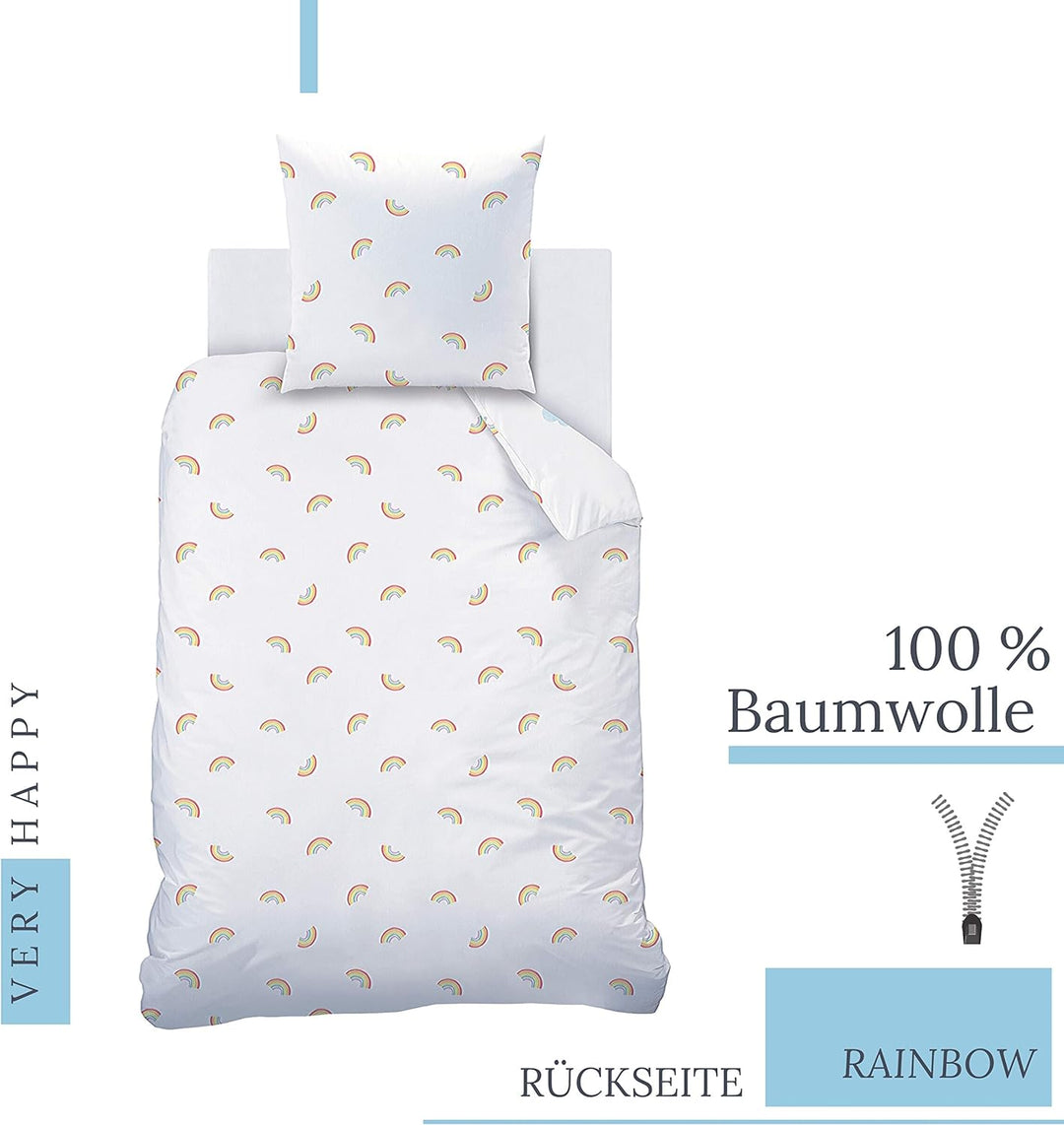 MTOnlinehandel REGENBOGEN Bettwäsche Set · Mädchen-Bettwäsche · Kinderbettwäsche · Very Happy Rainbo