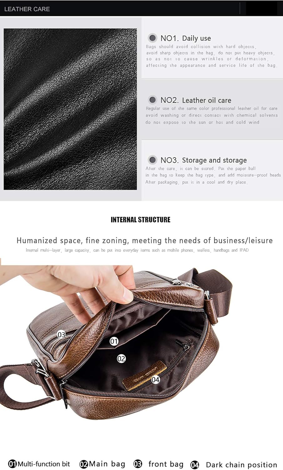 Herren Schultertaschen Freizeit Fashion Echtleder Crossbody Tasche Schwarz3, Schwarz3