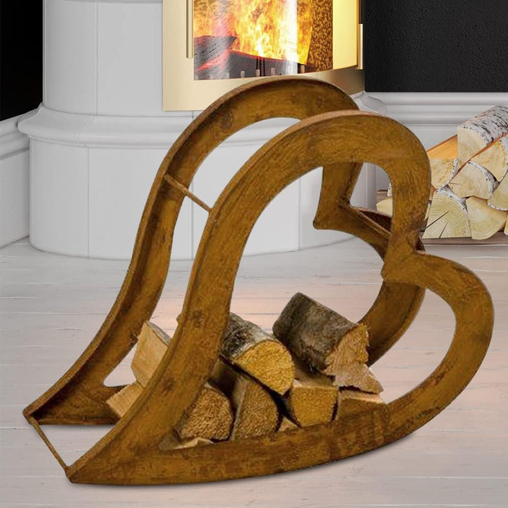 etc-shop Regal Kamin Feuer Brenn Holz Lager Aufbewahrung Ständer Herz Design Rost Optik Innen Aussen