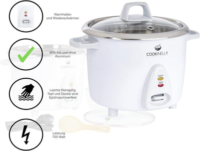 KeMar Kitchenware Cookinella KRC-300 Reiskocher Edelstahltopf + GRATIS Essstäbchen | Kompakt (1,8L,