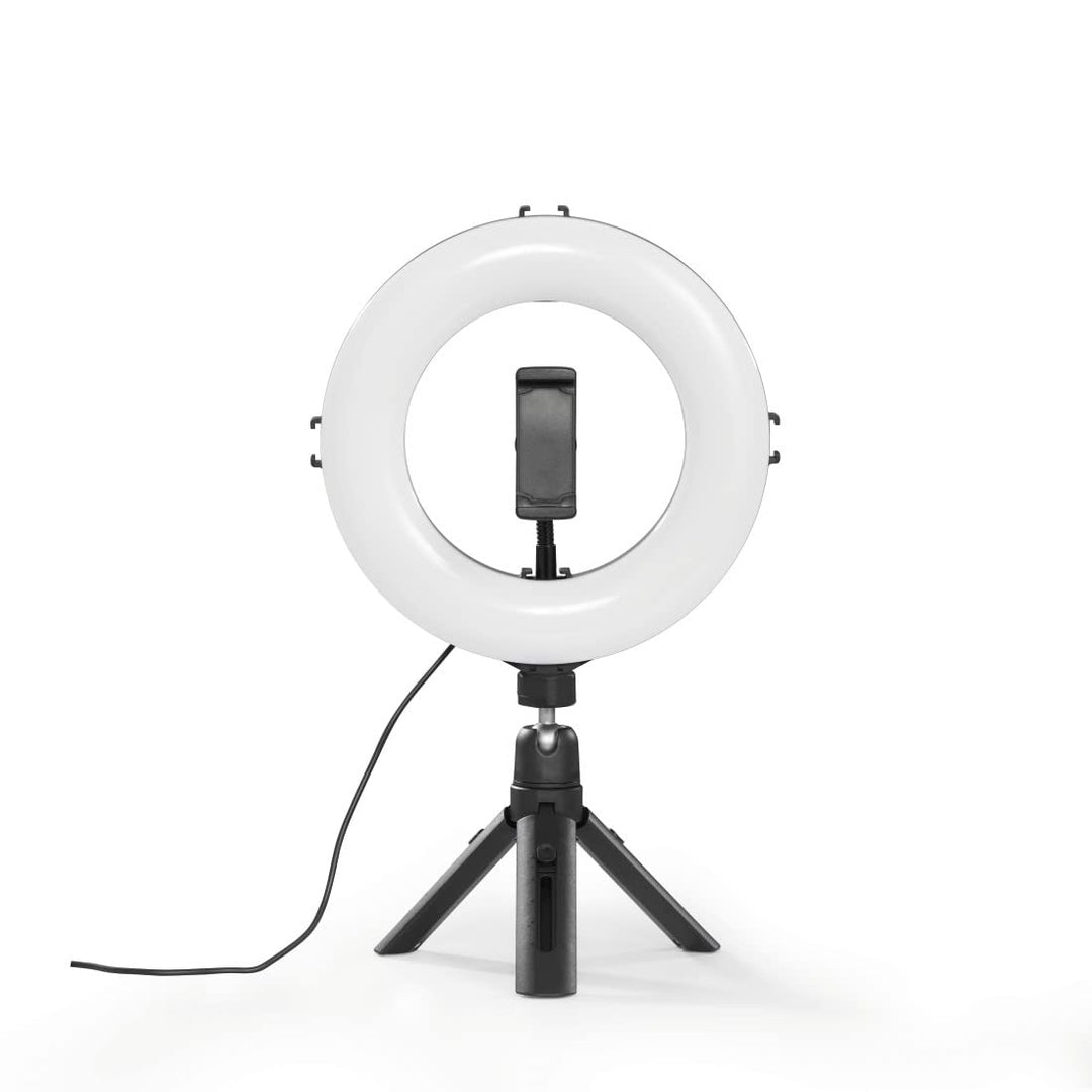 Hama LED Ringlicht mit Stativ Handy (8“ Ringleuchte, 21 cm Durchmesser, Tisch Stativ für die Kamera,