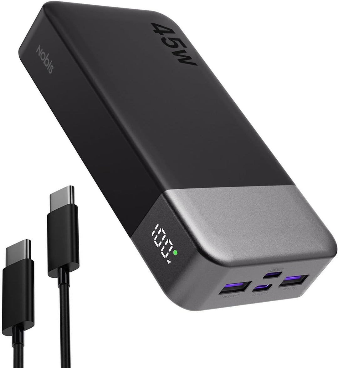 NOBIS Power Bank, Powerbank 20000mAh, 45W Externe Handyakkus Schnellladen, Externer Akku mit C zu C
