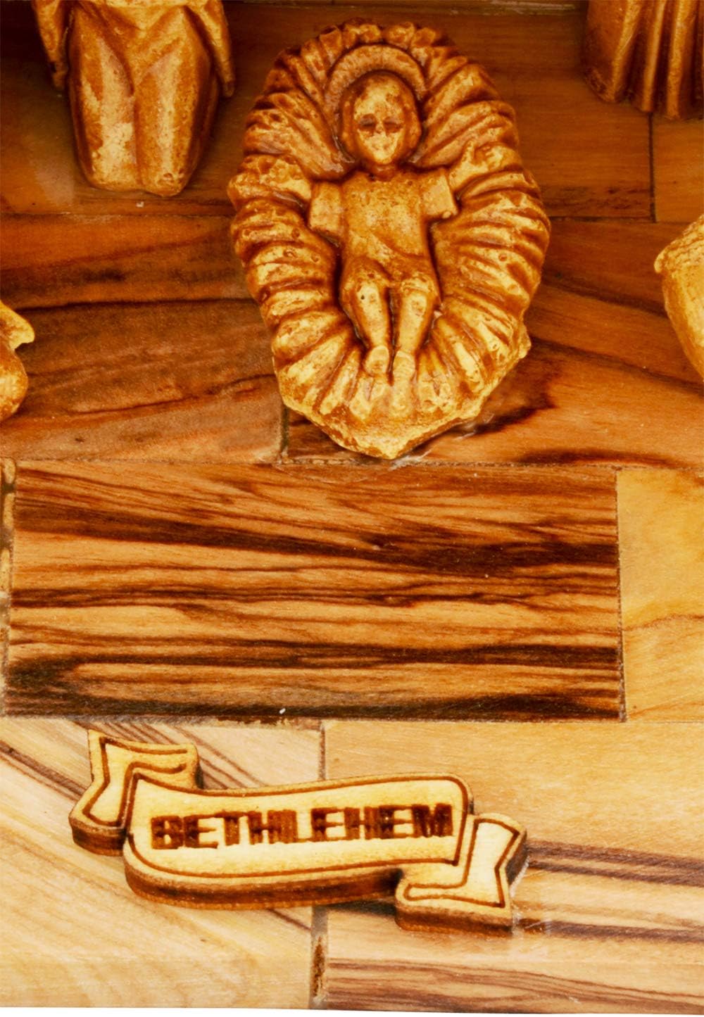 THE JERUSALEM GIFT SHOP SINCE 2004 Olivenholz Krippe Set mit Figuren | Rindendach stabil | Made in B