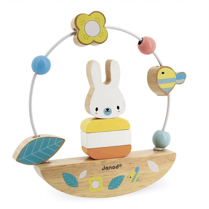 Janod - Motorikschleife mit Hase Pure - Entwicklungsspielzeug aus Holz - 3 Lernaktivitäten - Feinmot