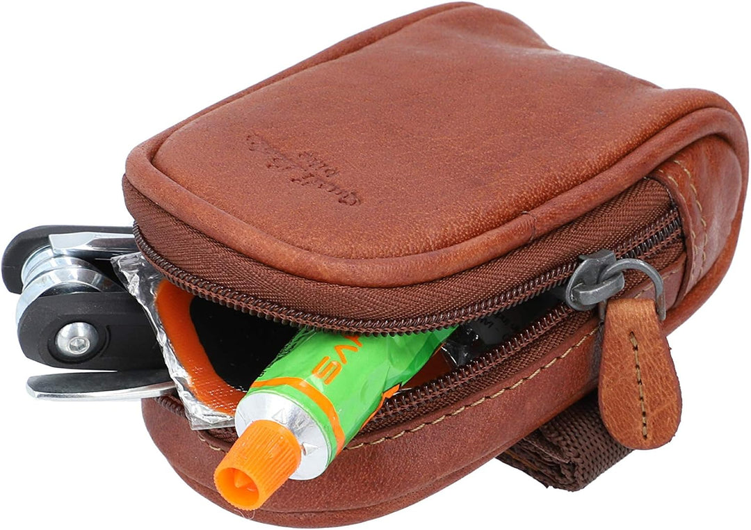 Gusti Satteltasche Leder - UDO B. Schlauchtasche Fahrradtasche für Werkzeug Ledertasche Vintage Brau
