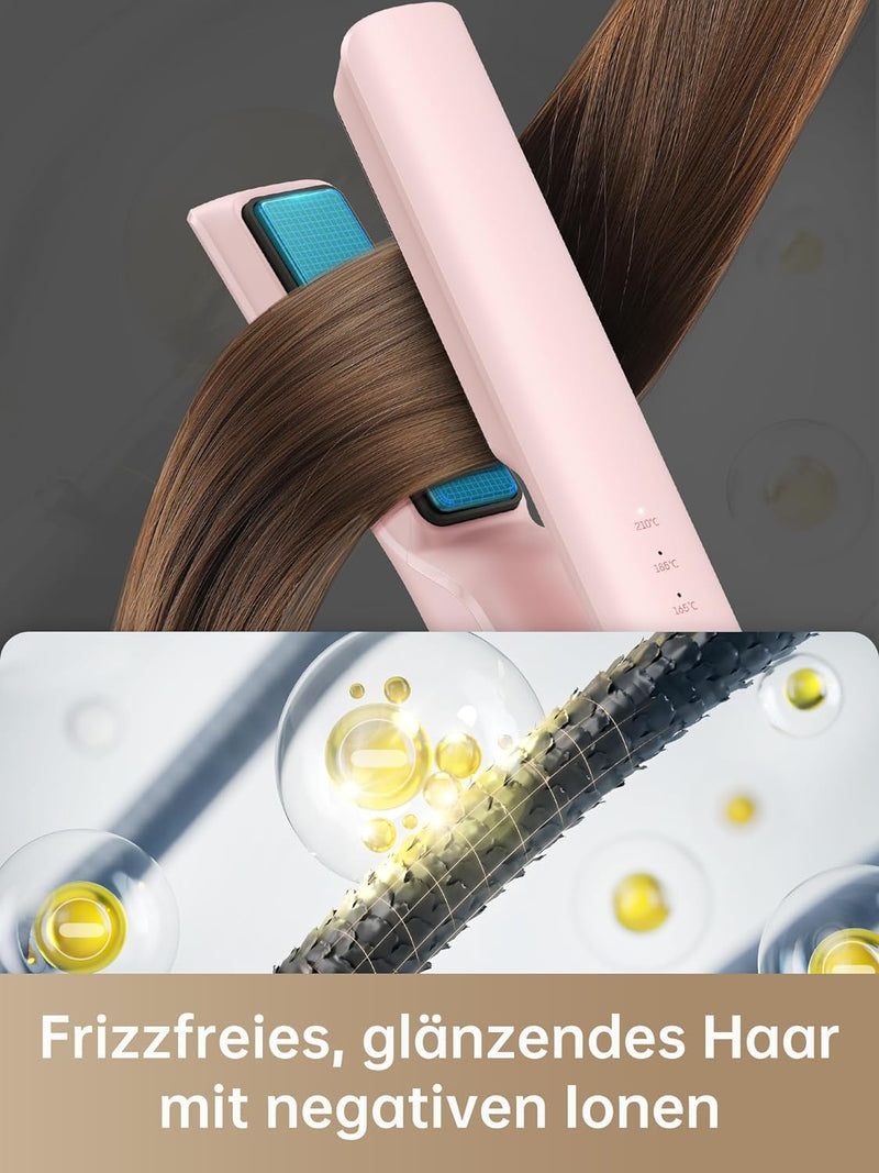 Dreame Hair Glamour Haarglätter, Kabelloser Tragbarer 2-in-1-Glätteisen, Negative Ionen, Gleichmässi