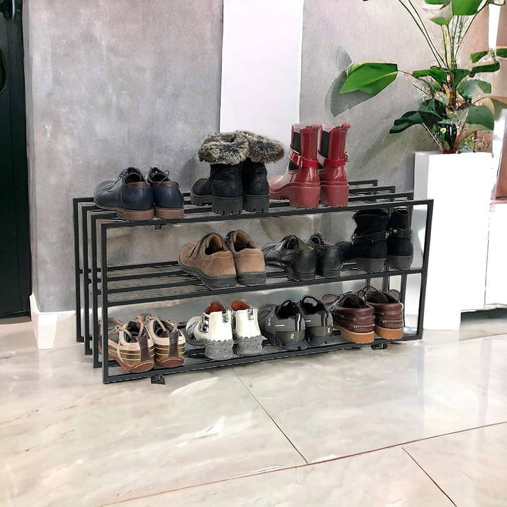 DanDiBo Schuhregal Metall Schwarz 3 Ebenen 96552 Schuhablage Schuhständer Modern Stabil Massiv Schuh