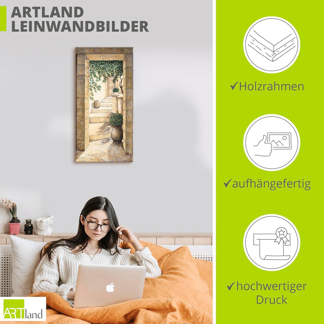 ARTland Leinwandbilder Wandbild Bild auf Leinwand 30 x 60 cm Architektur Fenster Türen Malerei Creme