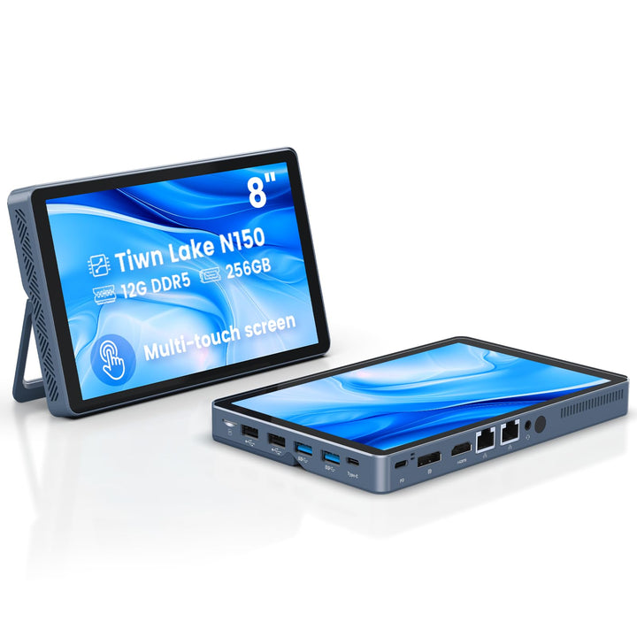 Mini PC N150 (bis zu 3,6 GHz), Micro Desktop Computer 12 GB DDR5 RAM, M.2 SSD Mini-PC mit 8-Zoll-Tou