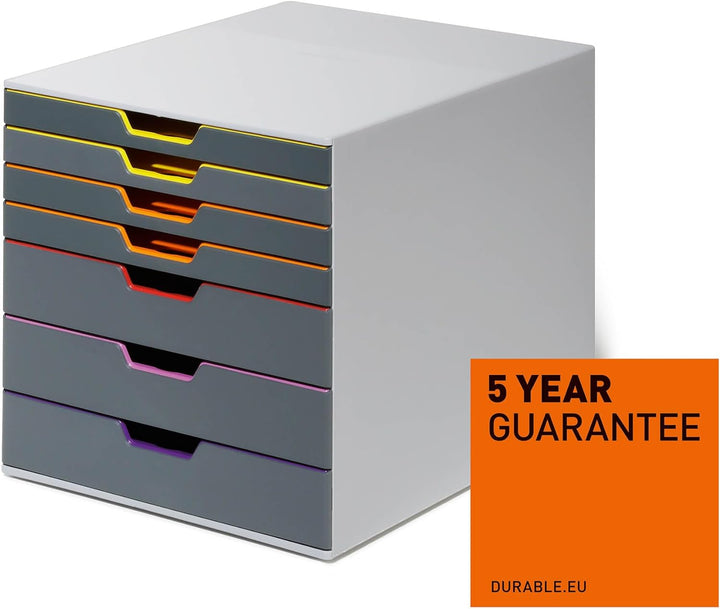 Durable Schubladenbox A4 (Varicolor) 7 Fächer, mit Etiketten zur Beschriftung, mehrfarbig, 760727, 7