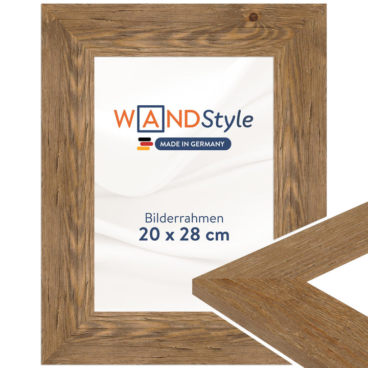 WANDStyle Bilderrahmen Strandhaus Stil 20x28cm I Farbe: Eiche-Optik I Fotorahmen I Holzbilderrahmen