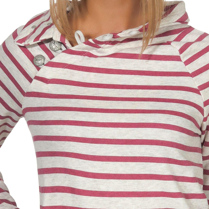 ONLY Damen gestreiftes Sweatshirt Randi Nadine Knopfleiste 15170109 Oatmeal Stripes/Rose Wine M