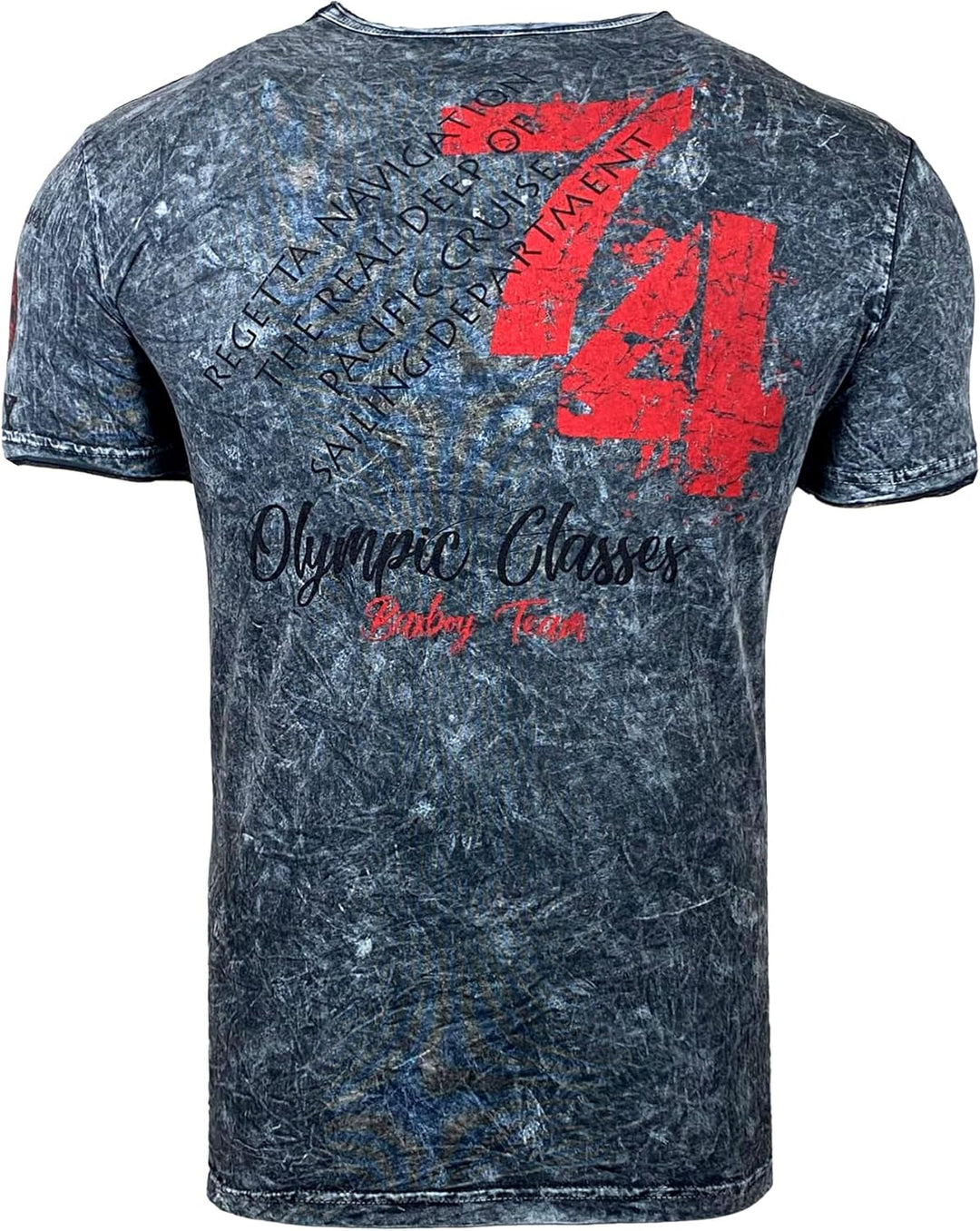 Baxboy Herren Kurzarm Rundhals Verwaschen Vintage Used Look T-Shirt Front & Back Print Regular Fit W