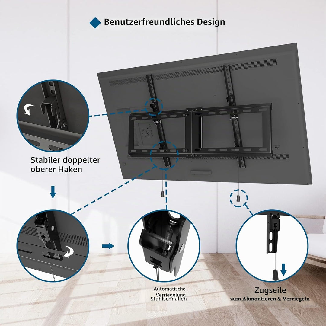 BONTEC TV Wandhalterung, Neigbare Halterung für 37-82 Zoll Flach & Curved LED/LCD/OLED/Plasma Fernse