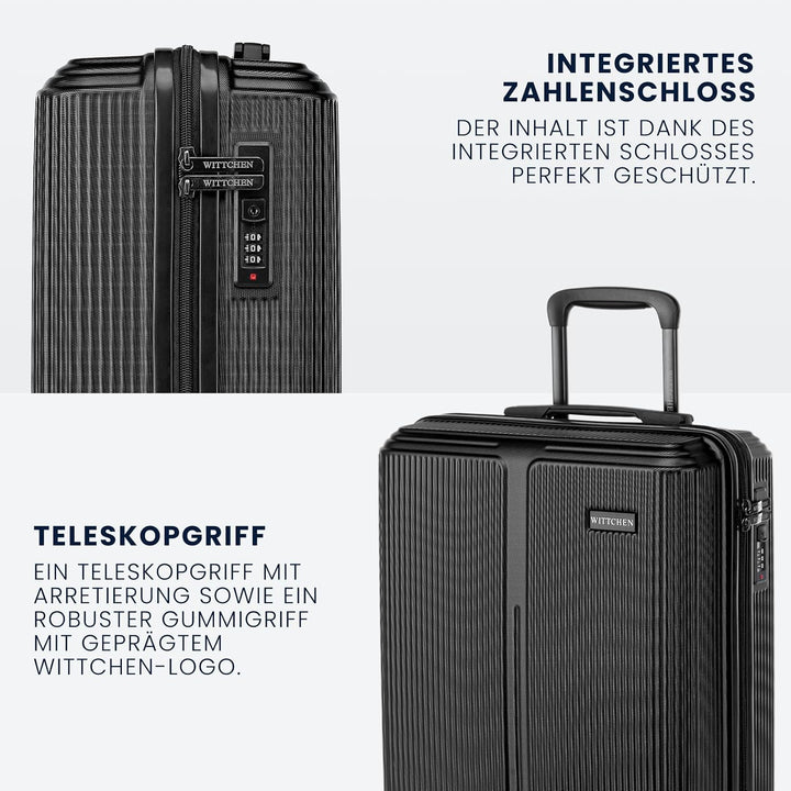 WITTCHEN Stripes Line Kofferset mit Kosmetiktasche Reisekoffer Hartschalenkoffer ABS 4 Doppelrollen
