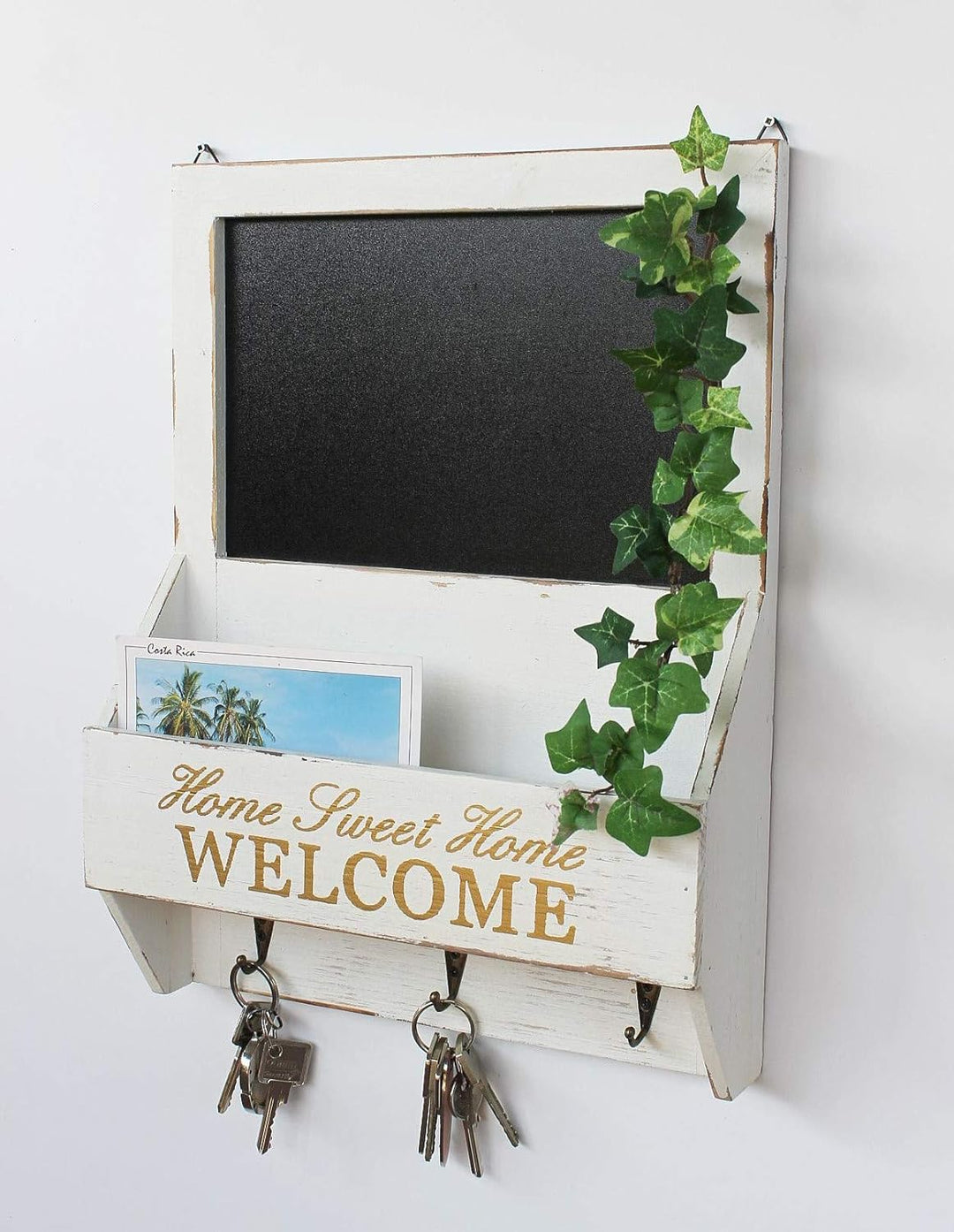 DanDiBo Wandorganizer Vintage Schlüsselbrett Holz mit Ablage 93751 Weiss 40cm Schlüsselboard Briefab