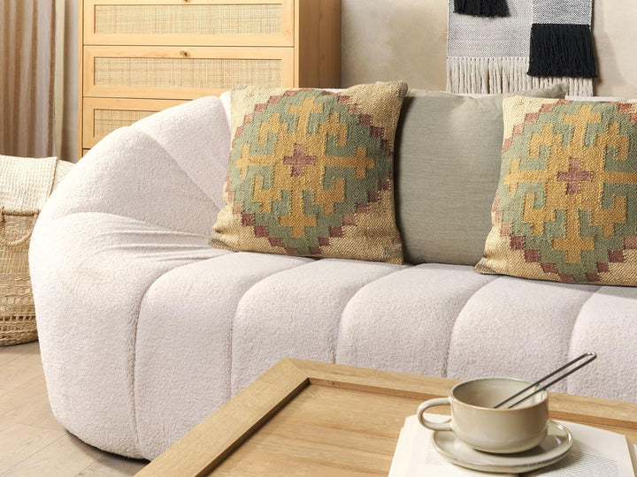 Set aus 2 Kissen mit orientalischem ethnischem Muster aus Jute und Wolle 45 x 45 cm mehrfarbig Saron