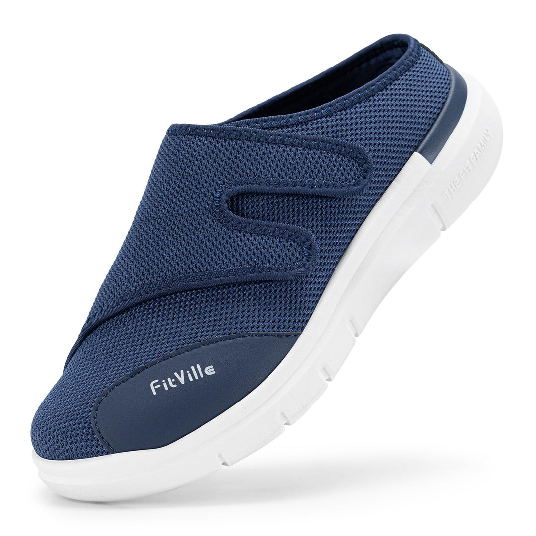 FitVille Diabetiker Slipper Herren Extra Weit Gesundheitsschuhe mit Klettverschluss Orthopädische Ha