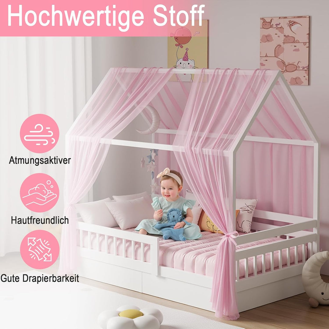 Hausbett Himmel Set, 2 Stück Betthimmel Hausbett für Hausbett Deko, Bett Vorhang für Mädchen Jungen
