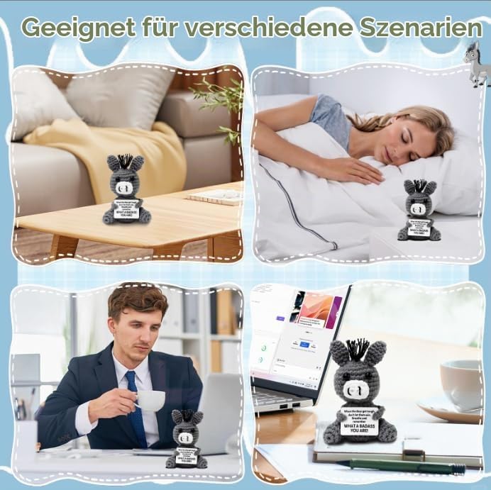 Dremisland Pocket Hug Esel Glücksbringer Geschenke Gehäkelte Tiere für Frauen Freunde Handgehäkelte