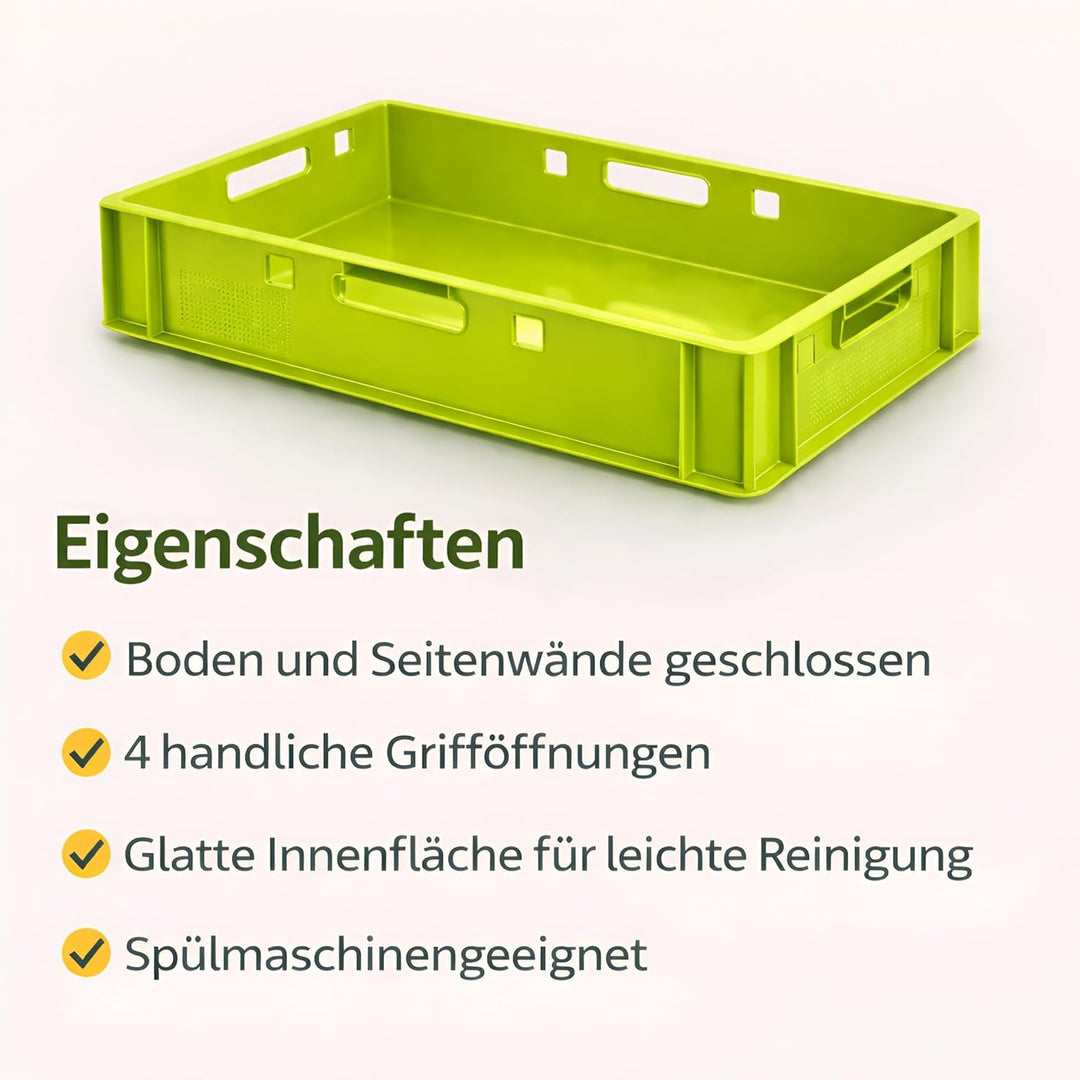 BURI 10 Stück Fleischkiste E1 Lagerkiste 60x40x12,5 cm Metzgerkiste Eurobox Hellgrün - flache Stapel