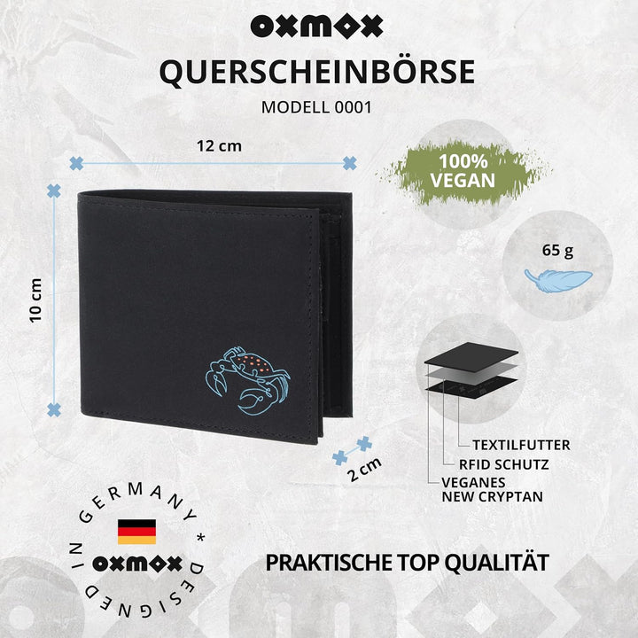 Oxmox Geldbörse New Cryptan RFID Protect Querscheinbörse Crab Print Cyan Black, Crab Print Cyan Blac