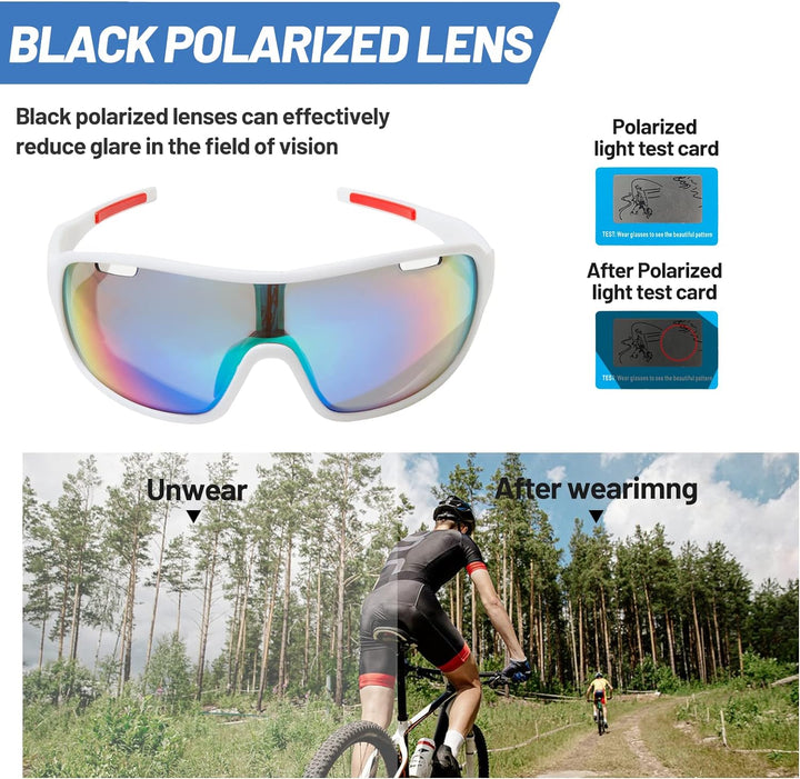SAWUTPV Fahrradbrille Winddicht Herren Damen TR90 Rahmen Polarisiert Radfahren Ganzer Rahmen MTB Spo
