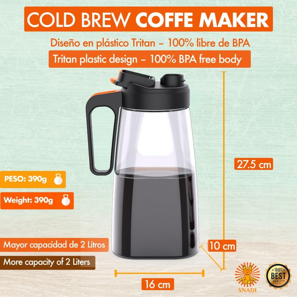 Cold Brew Jug - 2 Litre (Cold Brew Coffee Maker) Infuser with Fine Mesh Filter and Airtight Lid Desi