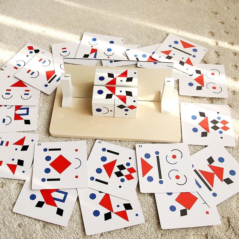 2 Stück Hölzerne Spiegelwürfel Puzzle Spiele – Lernspiel zur Förderung von räumlichem Denken & Formm